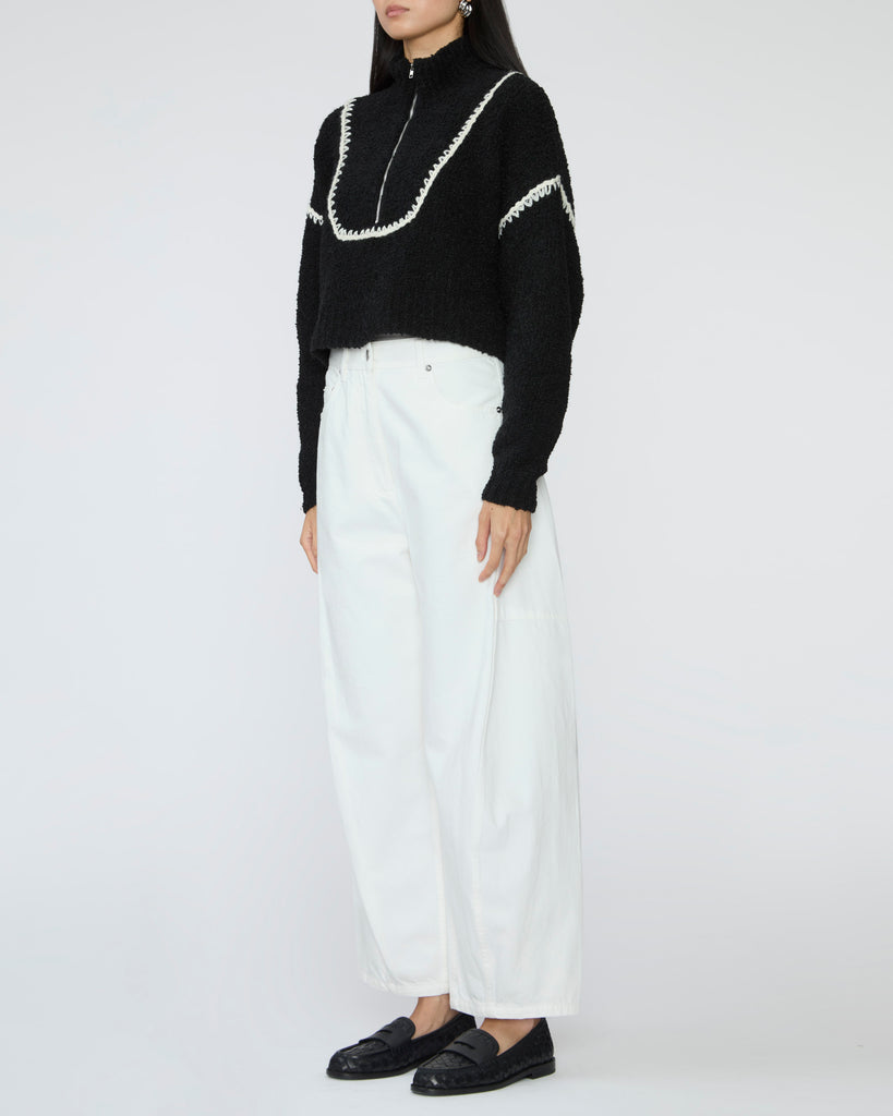 STAUD Cropped Hampton Sweater in Black