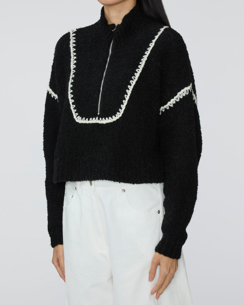STAUD Cropped Hampton Sweater in Black