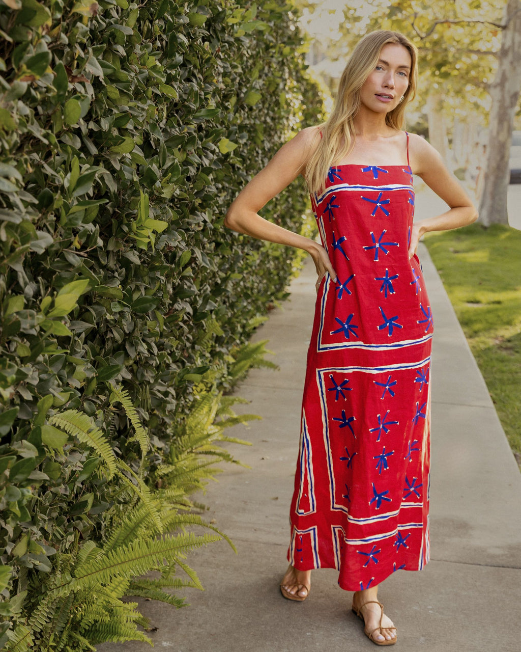 STAUD Laura Linen Dress in Painted Foulard