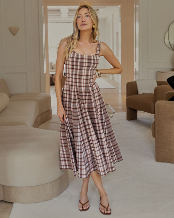 STAUD Wells Dress in Tuscany Plaid