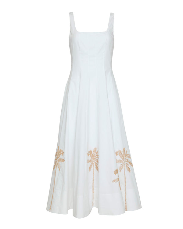 STAUD Wells Dress in White Embroidery