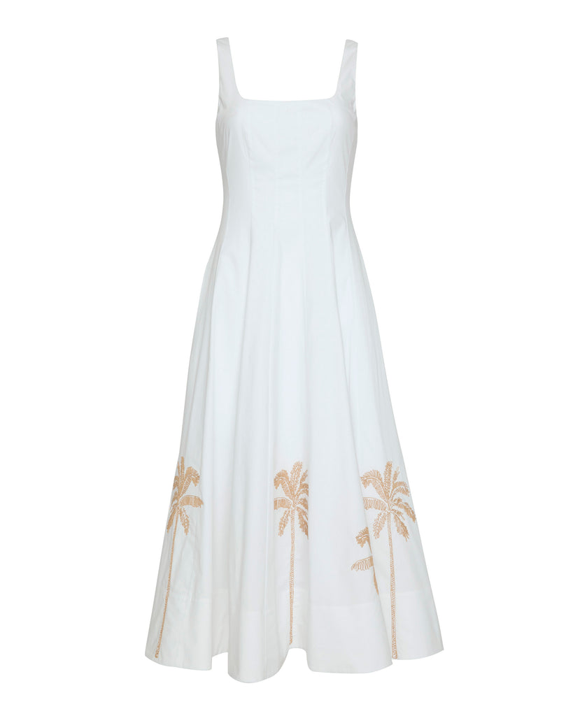 STAUD Wells Dress in White Embroidery