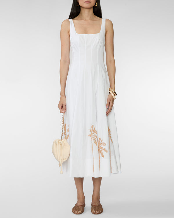 STAUD Wells Dress in White Embroidery