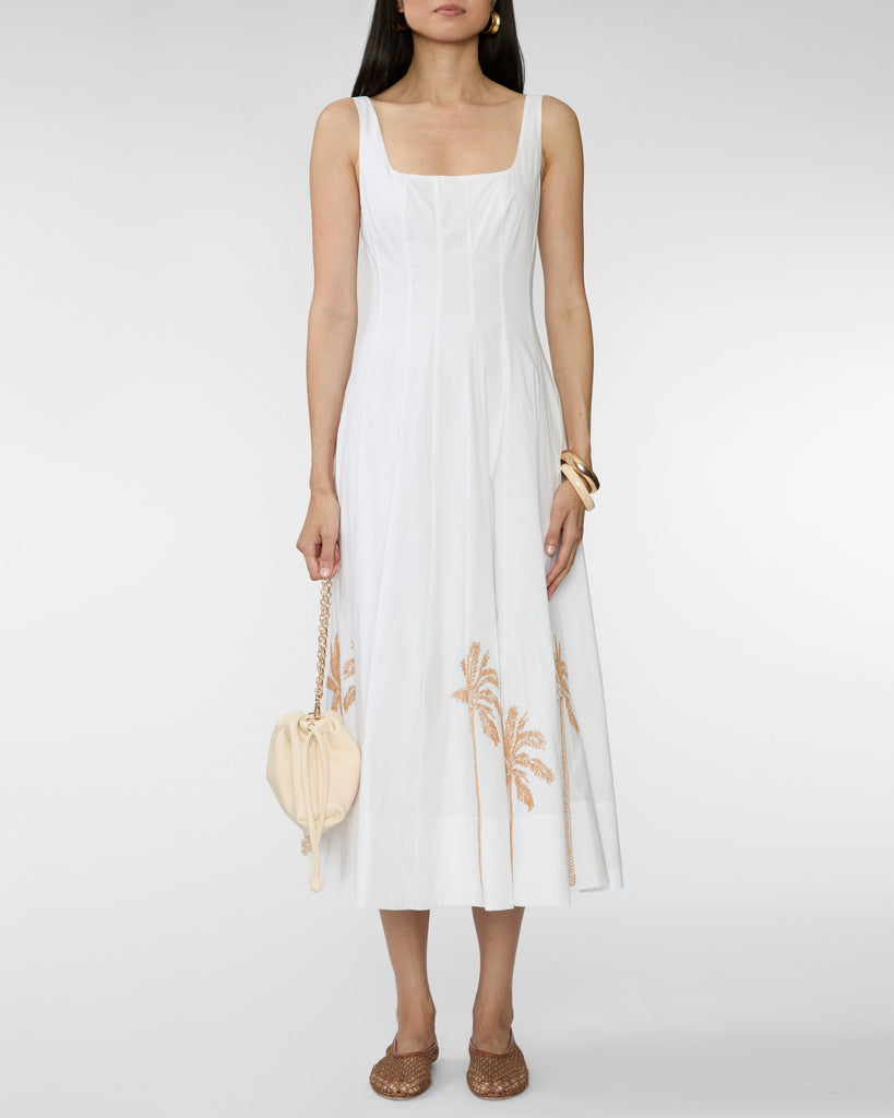 STAUD Wells Dress in White Embroidery