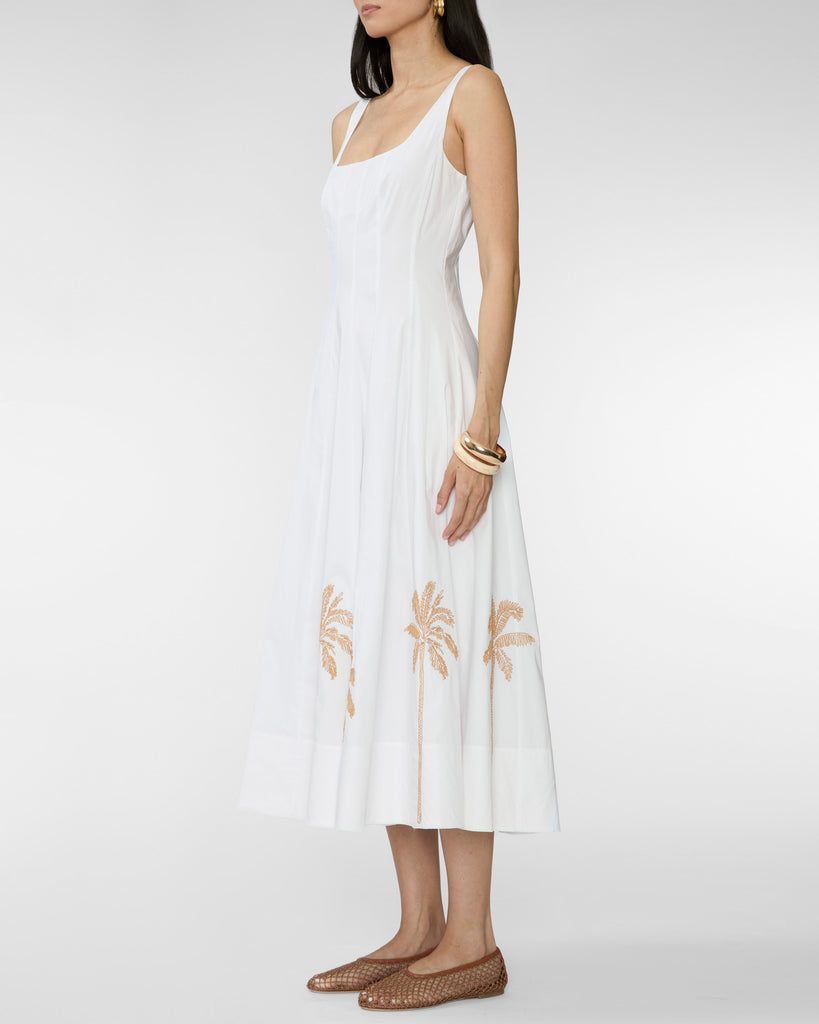 STAUD Wells Dress in White Embroidery