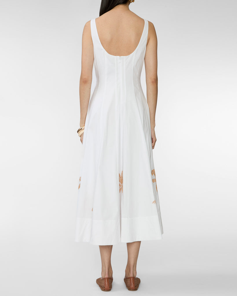 STAUD Wells Dress in White Embroidery