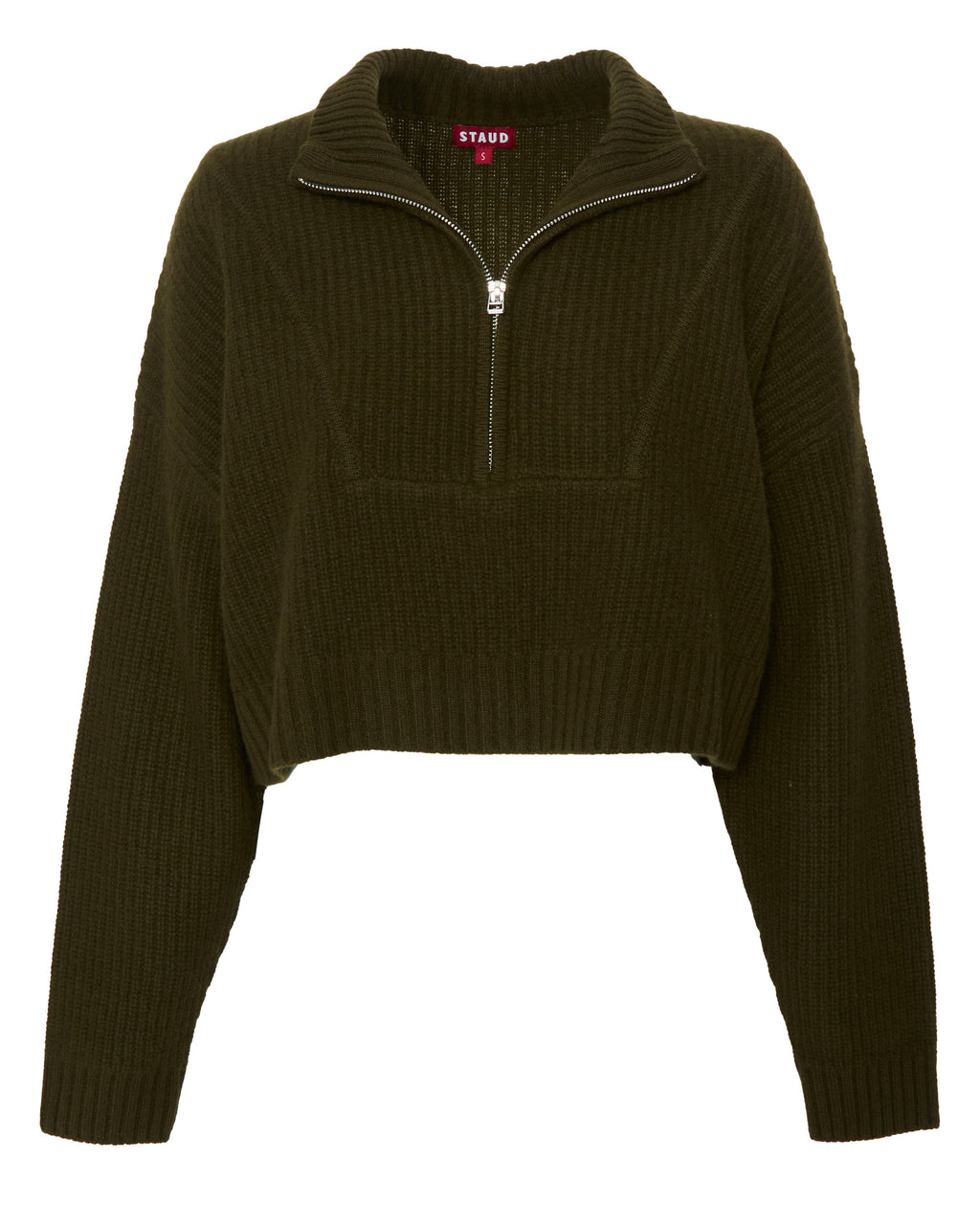 STAUD Cropped Hampton Cashmere Sweater in Olive
