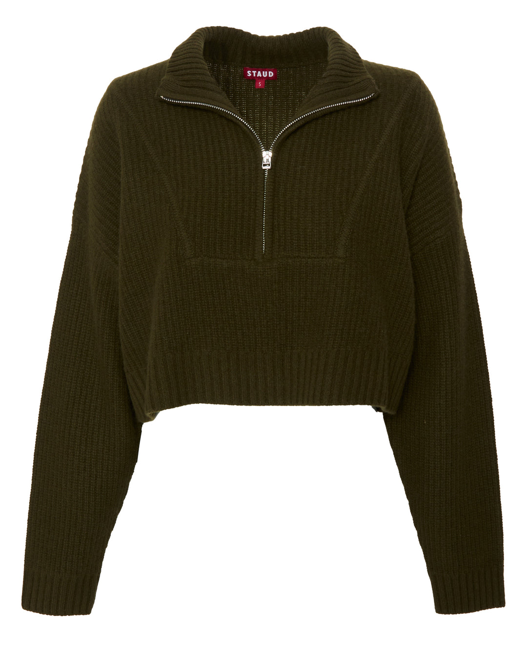 STAUD Cropped Hampton Cashmere Sweater in Olive