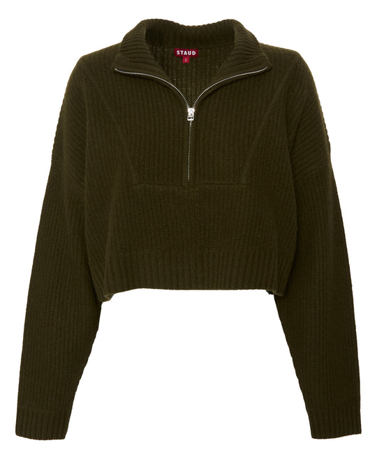 STAUD Cropped Hampton Cashmere Sweater in Olive