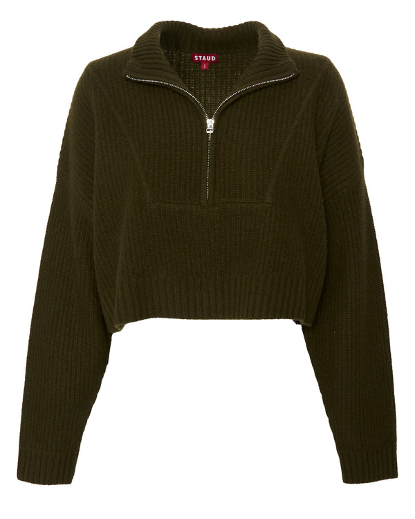 STAUD Cropped Hampton Cashmere Sweater in Olive