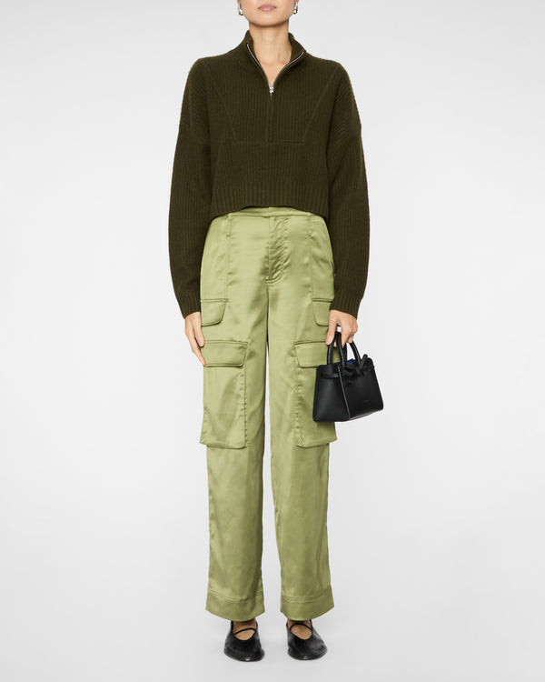 STAUD Cropped Hampton Cashmere Sweater in Olive