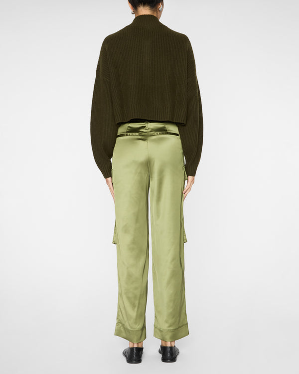 STAUD Cropped Hampton Cashmere Sweater in Olive