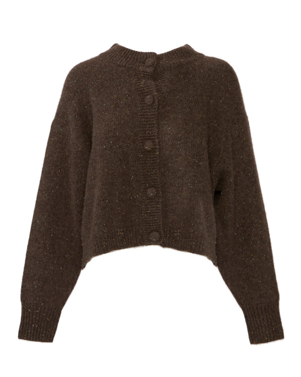 FRAME The Cashmere Fleck Cardi in Brown