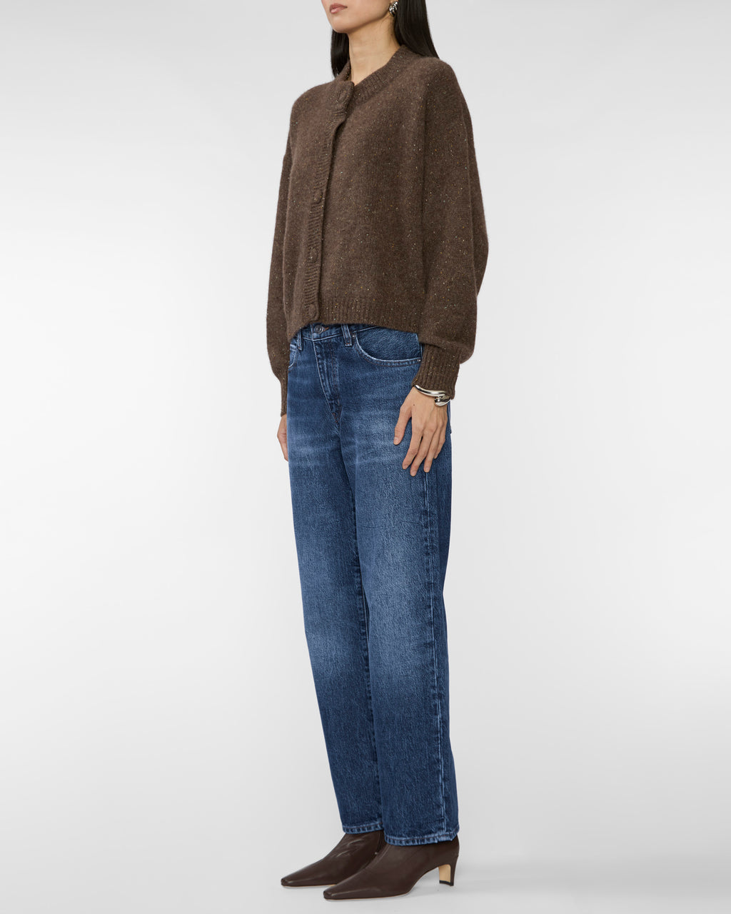 FRAME The Cashmere Fleck Cardi in Brown