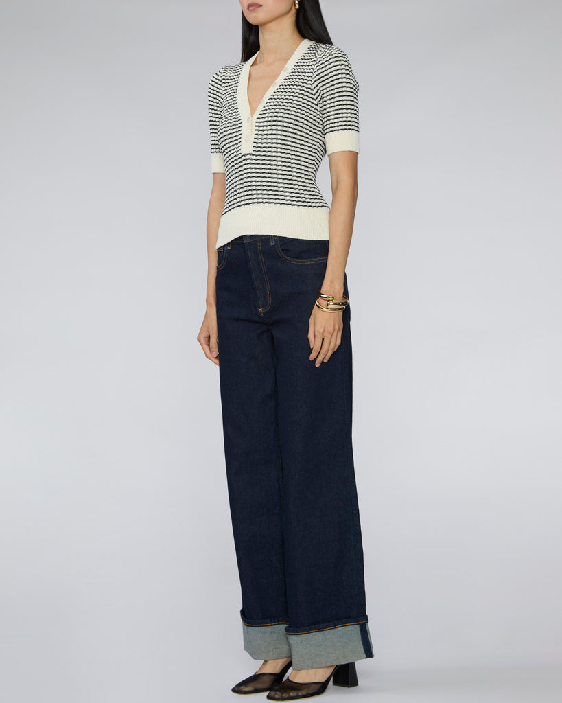 FRAME The Stripe V - Neck Sweater