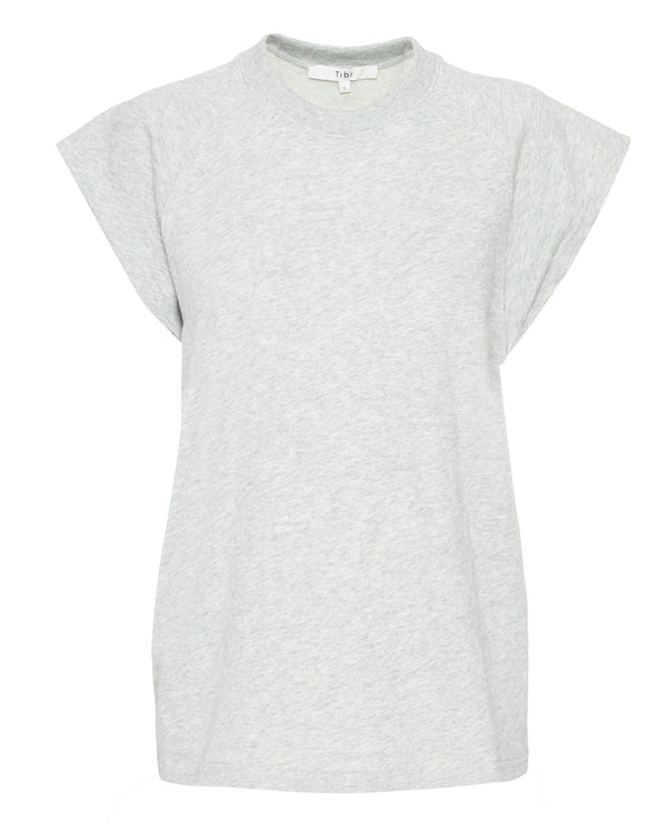 TIBI Light Weight Sweatshirting Sleeveless Easy Top in Heather Grey