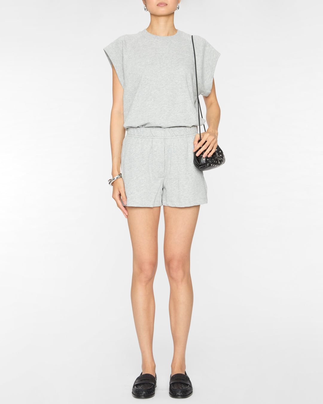 TIBI Light Weight Sweatshirting Sleeveless Easy Top in Heather Grey