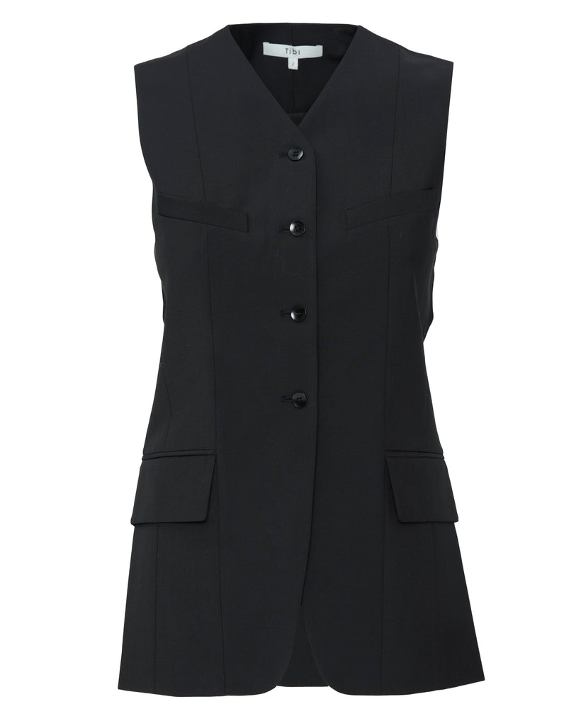 TIBI Recycled Tropical Wool Vest with Blousant Back
