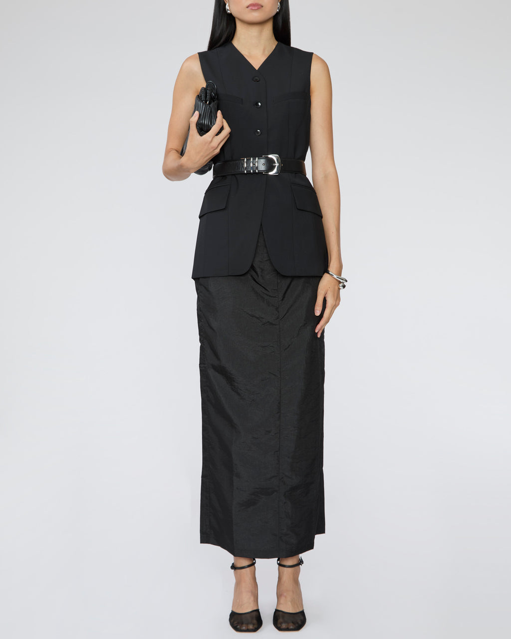 TIBI Recycled Tropical Wool Vest with Blousant Back