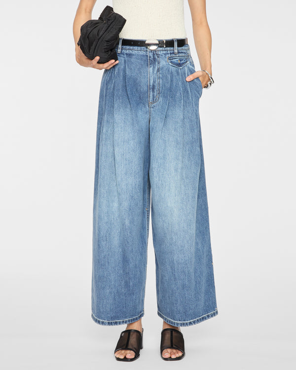 TIBI Spring Denim Triple Pleat Pant