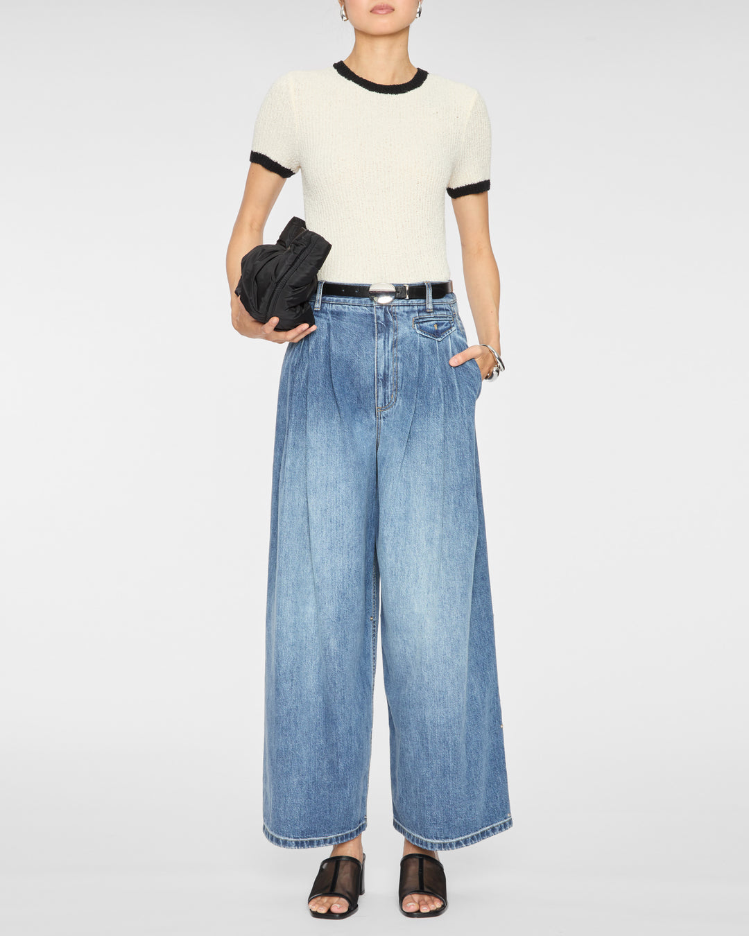 TIBI Spring Denim Triple Pleat Pant