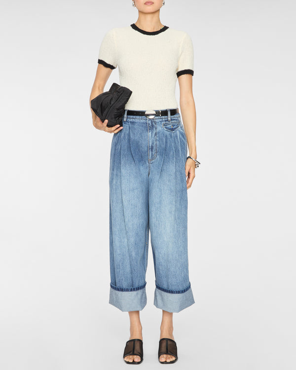 TIBI Spring Denim Triple Pleat Pant