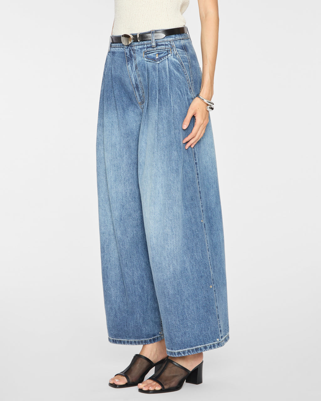 TIBI Spring Denim Triple Pleat Pant
