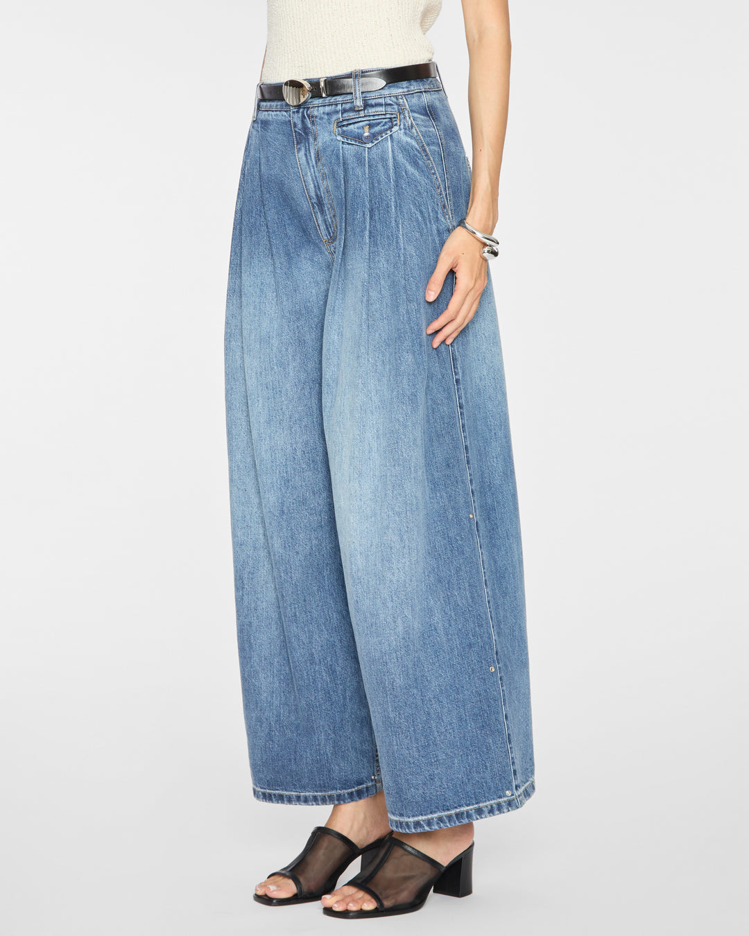 TIBI Spring Denim Triple Pleat Pant