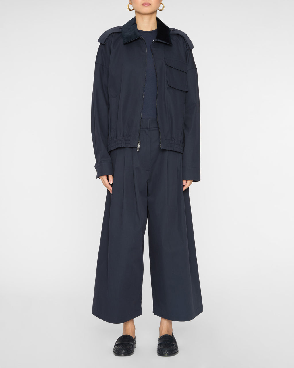 TIBI Bio Twill Bomber Jacket with Removable Corduroy Collar