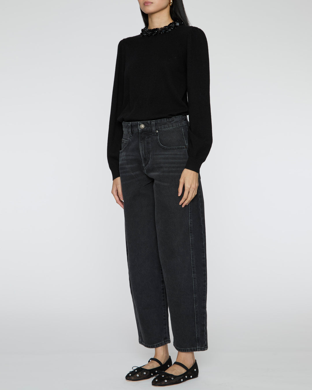 ULLA JOHNSON Kalani Embroidered Cashmere Long Sleeve Pullover