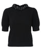 Liv Embroidered Cashmere Short Sleeve Knit in Noir