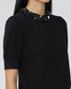 Liv Embroidered Cashmere Short Sleeve Knit in Noir