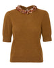 Liv Embroidered Cashmere Short Sleeve Knit in Umber