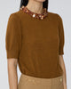 Liv Embroidered Cashmere Short Sleeve Knit in Umber