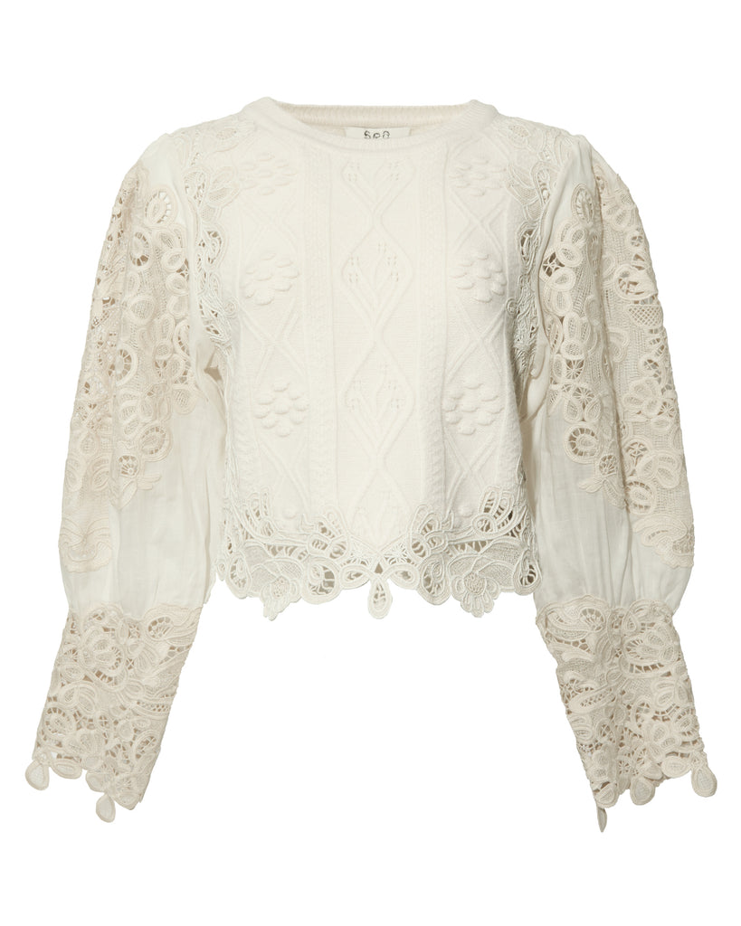 SEA Vania Lace Combo Sleeve Sweater