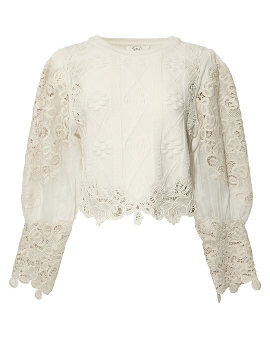 SEA Vania Lace Combo Sleeve Sweater