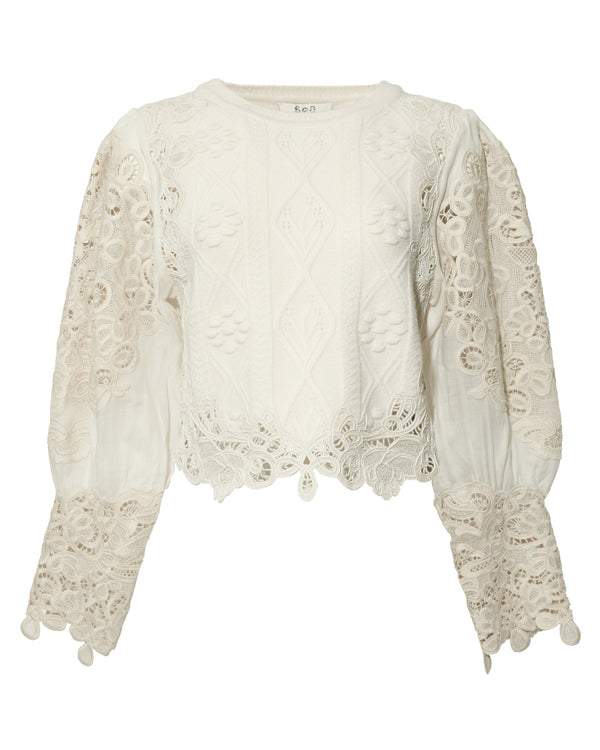 SEA Vania Lace Combo Sleeve Sweater