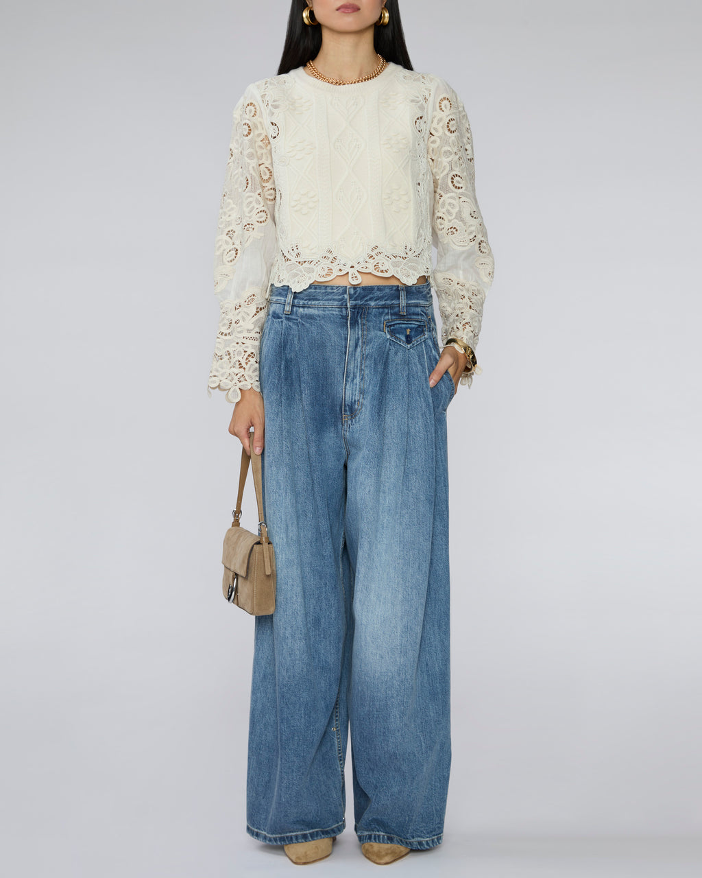 SEA Vania Lace Combo Sleeve Sweater