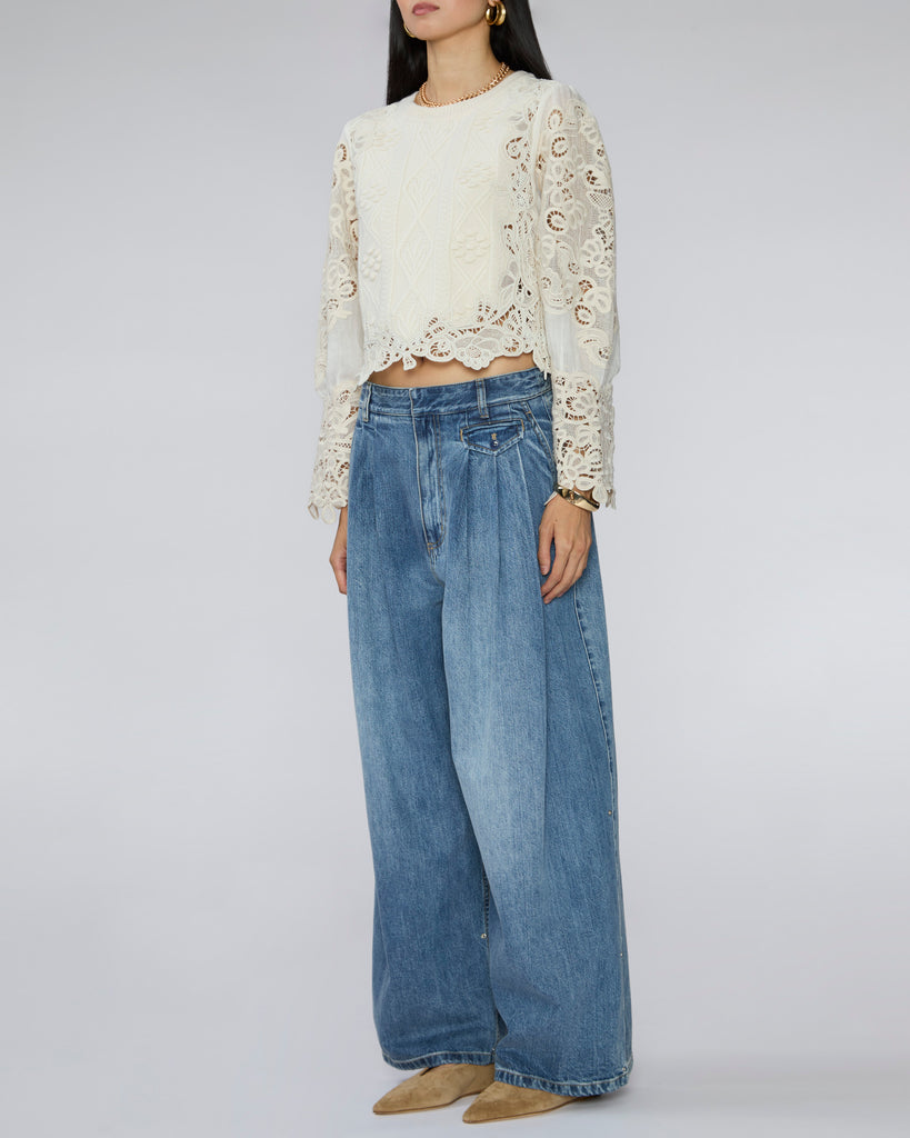 SEA Vania Lace Combo Sleeve Sweater