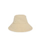 A light beige bucket hat with a wide brim, shown from a front-facing perspective on a solid white background.