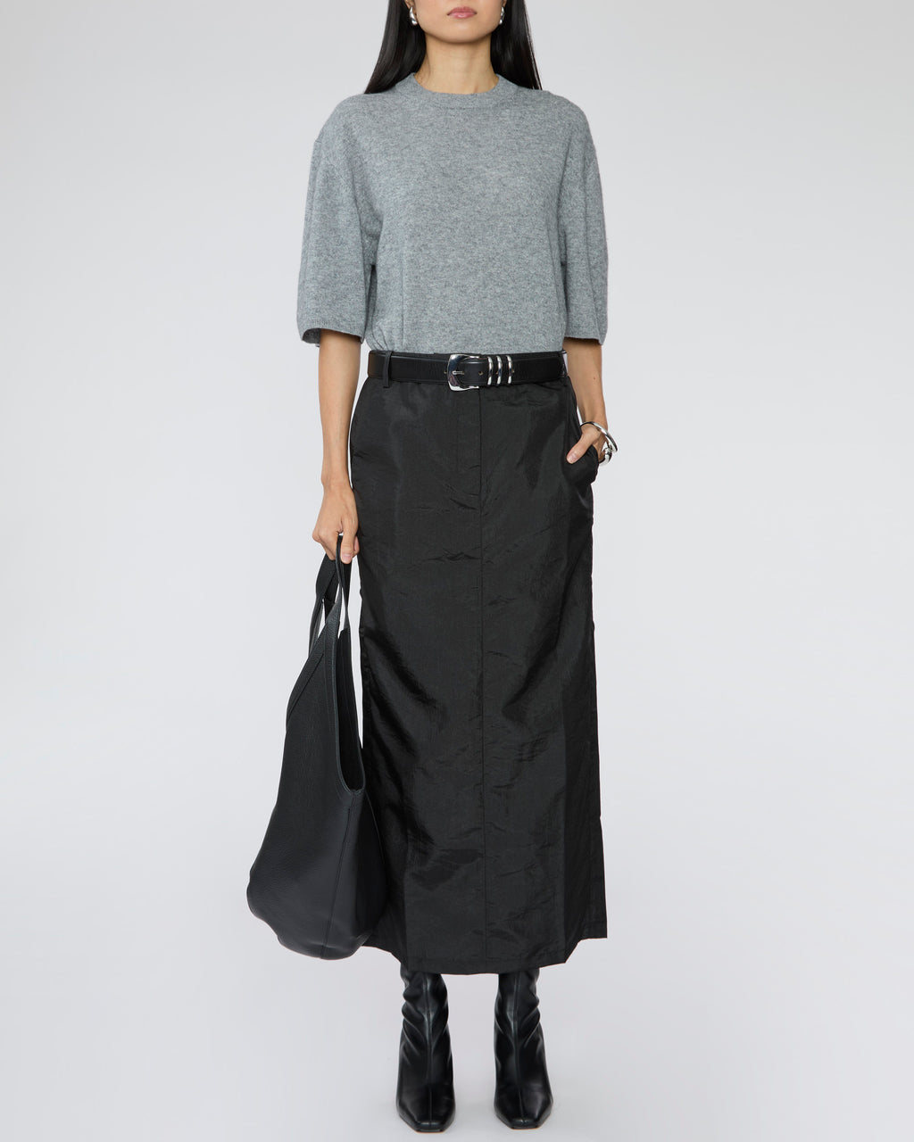 TIBI Washable Cashmere Oversized Easy T in Heather Grey
