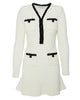 White Pearl Trim Knit Mini Dress