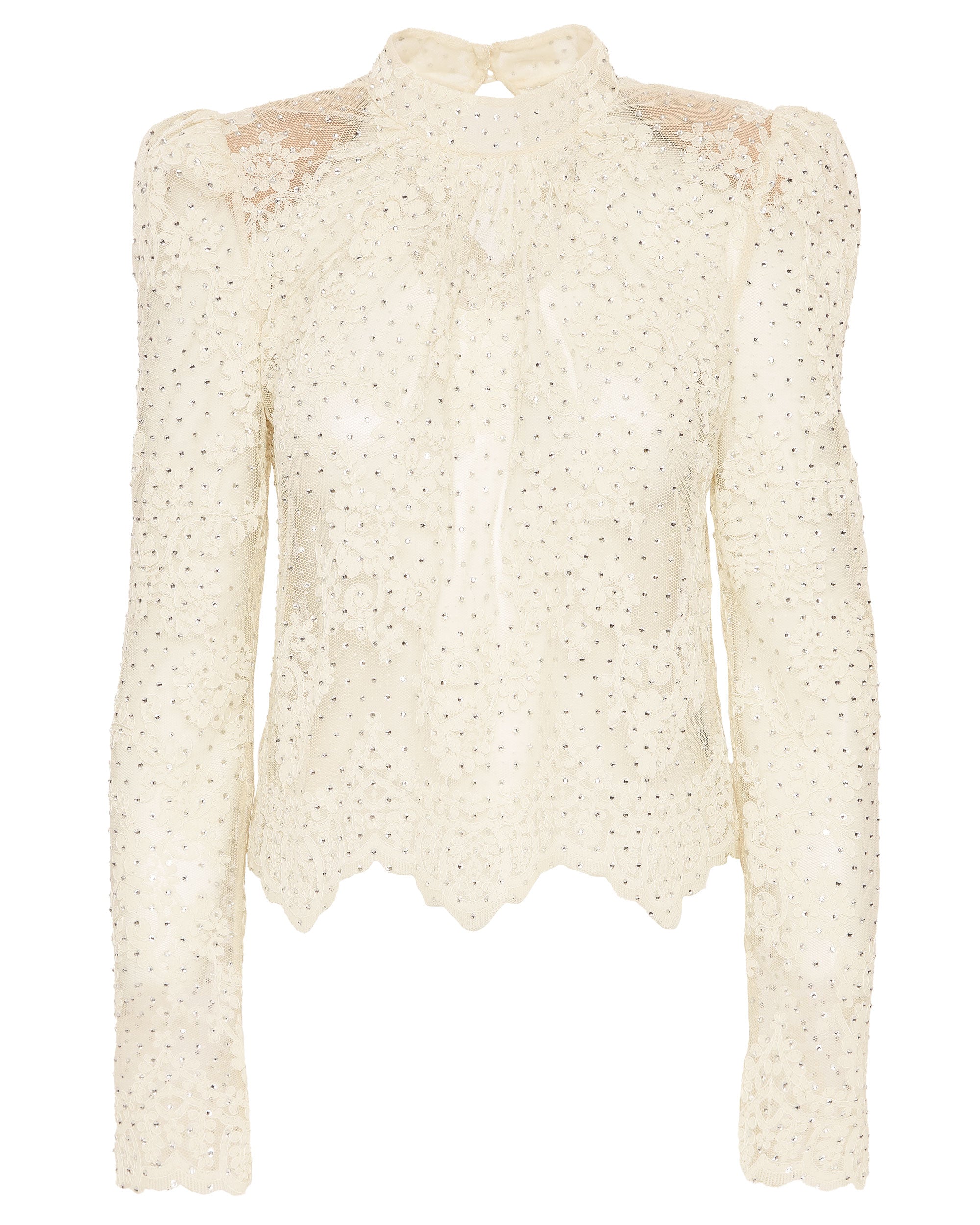 Self Portrait White Rhinestone Lace Top– Capsule Shop
