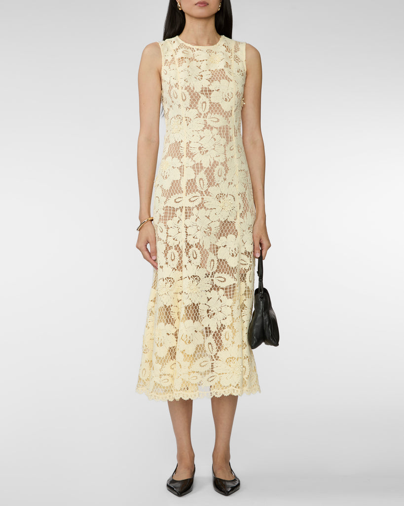SELF PORTRAIT Yellow Crochet Lace Midi Dress