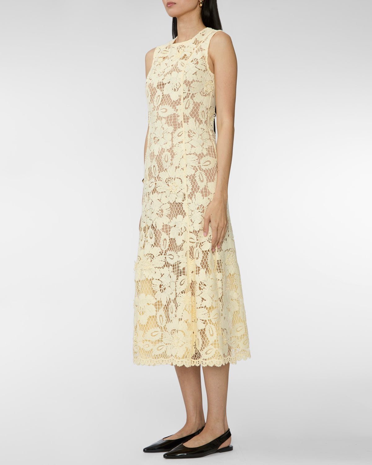 SELF PORTRAIT Yellow Crochet Lace Midi Dress in Yellow Capsule Shop