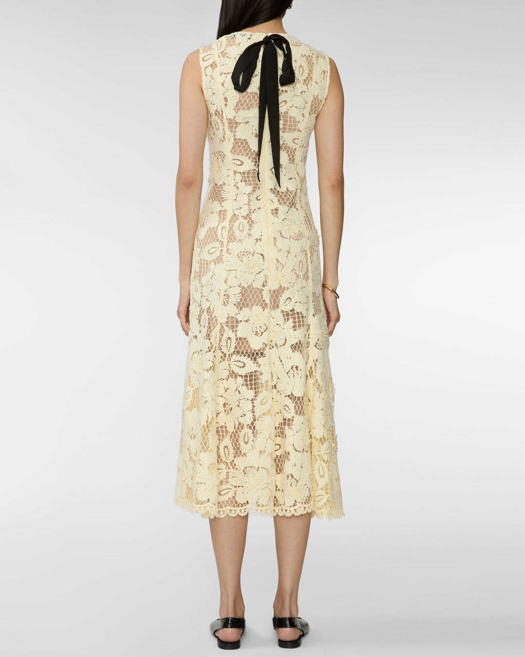 SELF PORTRAIT Yellow Crochet Lace Midi Dress
