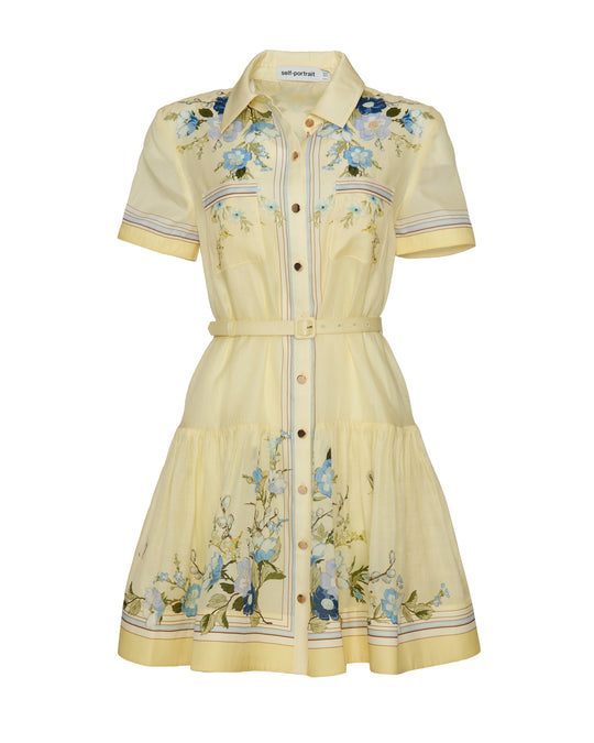 SELF PORTRAIT Yellow Floral Organza Mini Dress