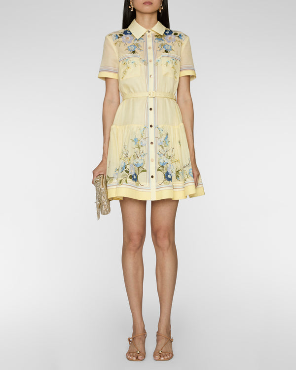 SELF PORTRAIT Yellow Floral Organza Mini Dress