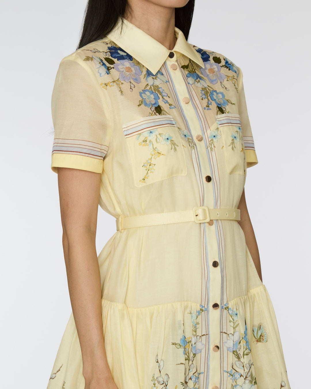 SELF PORTRAIT Yellow Floral Organza Mini Dress