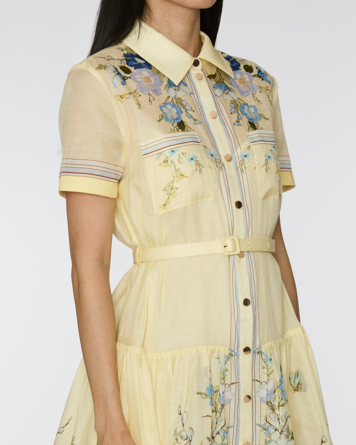Self-portrait Floral Organza Mini Dress in Lemon